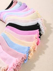 10 Pairs Random Baby Girls Socks Toddlers Ruffle Socks Girl's Frilly Dress Socks Baby Summer Mesh Socks Solid Crew Socks - Multicolor - View 4