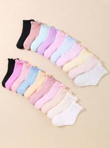 10 Pairs Random Baby Girls Socks Toddlers Ruffle Socks Girl's Frilly Dress Socks Baby Summer Mesh Socks Solid Crew Socks - Multicolor - View 3