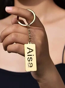 1pc Customized Hollow Cut Stainless Steel Rectangular Letter Name Keychain, Christmas Gift - Multicolor - View 2