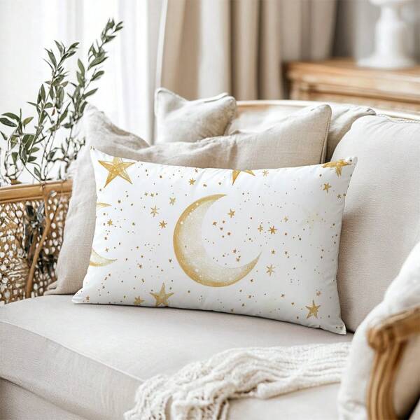 1 Coprifedera con stampa minimalista bianca e dorata a tema luna e stelle, realizzata in morbido velluto pesca, stampa monofacciale, dimensione 30*50cm, idea regalo per decorazione di interni e feste