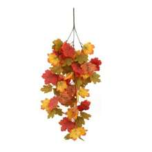 2 piezas de ramas con hojas de arce artificiales, hojas de arce de otoño, hojas de otoño falsas, tallos de hojas de otoño de seda, ramo de otoño artificial para acción de gracias, interior y exterior, hogar y cocina en otoño - Naranja - Ver 9