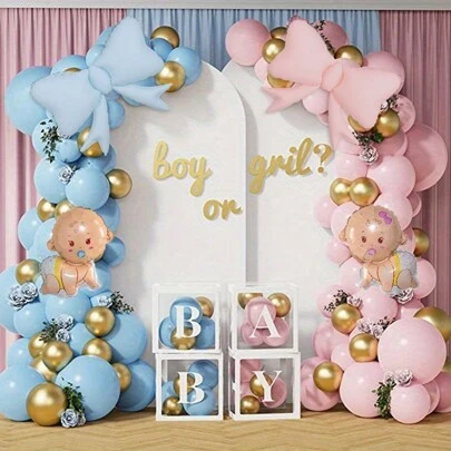 108pcs/Set Pink & Blue Macaron Balloon Arch Kit, Gold Metal Balloon Garland Set Suitable For Bridal Shower Party Decor, Birthday Photo Props, Gender Reveal Ceremony Decoration, Room Decor, Indoor Decor Back To School Valentine's Day