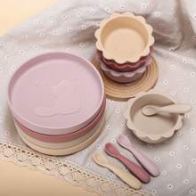 Zestaw 3 szt., miska dla kota, talerzyk i łyżeczka dla kota, silikonowa miska, silikonowy talerzyk i silikonowa łyżeczka, dla dzieci, odporny na ciepło, łatwy w czyszczeniu, nadaje się do mikrofalówki i zmywarki