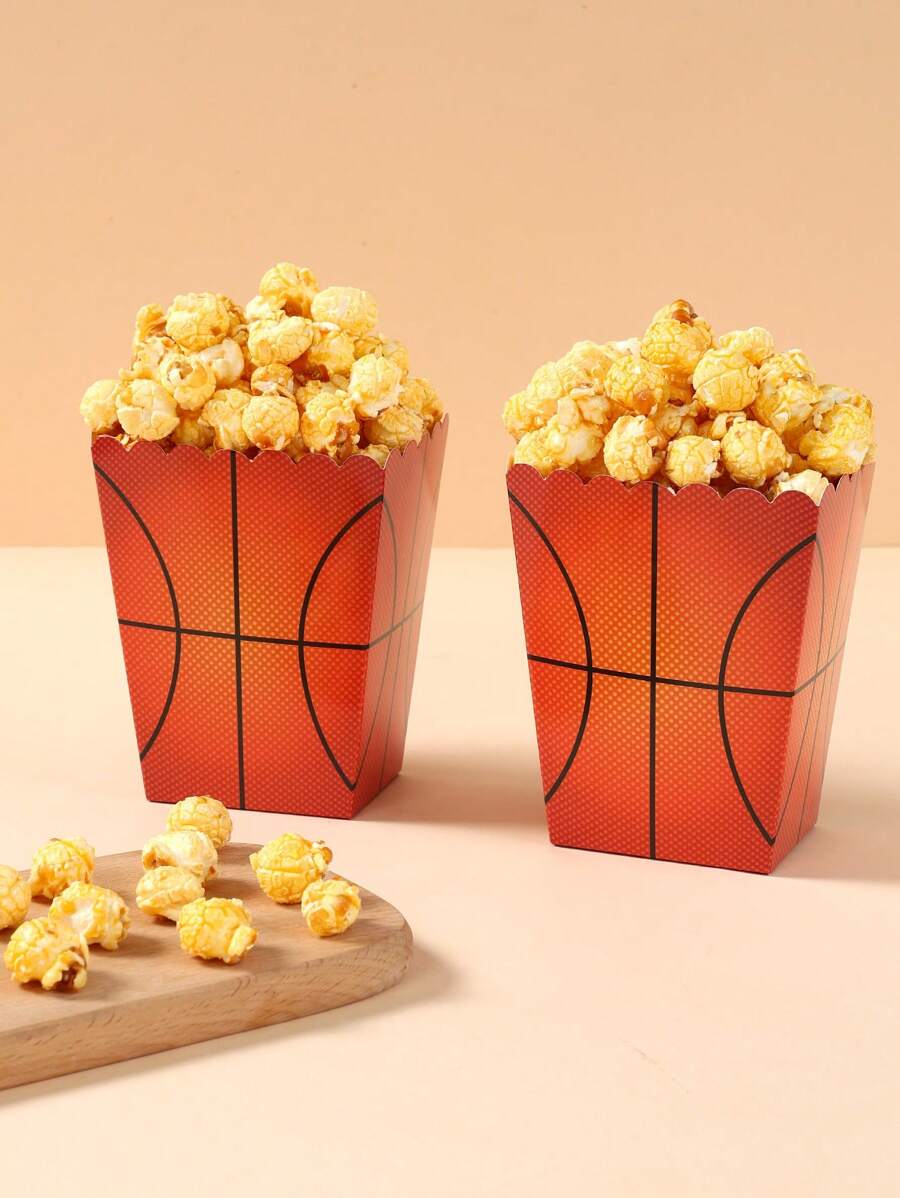 10pcs Basketball Shaped Paper Popcorn Boxes, Food Container Boxes, Sports Theme Party Decorations For Family, Friends, Birthday, Suitable For Sports Events, Parties, Movie Nights