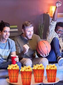 10pcs Basketball Shaped Paper Popcorn Boxes, Food Container Boxes, Sports Theme Party Decorations For Family, Friends, Birthday, Suitable For Sports Events, Parties, Movie Nights - Basketball - View 7