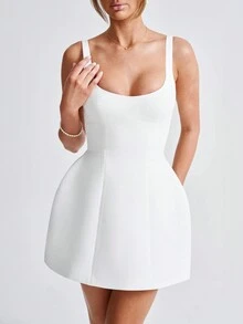 夏季女士派对约会性感紧身无袖连衣裙 - 白色 - 查看 8