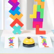 1PC Wooden 2-Player Construction Building Block Competitive Game Toy ,Wooden Colorful Balance Stacking Blocks Battle Game, Color Cognition And Hand Fine Motor Training Table Board Games, Party Game - Multicolor - View 6