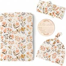 Set de 4 pièces de foulards imprimés pour bébé, foulards d'emmaillotage pour nouveau-nés, ensemble d'emballage, couvertures souples et extensibles pour bébé, couverture de réception pour nouveau-né, unisexe amour Saint-Valentin