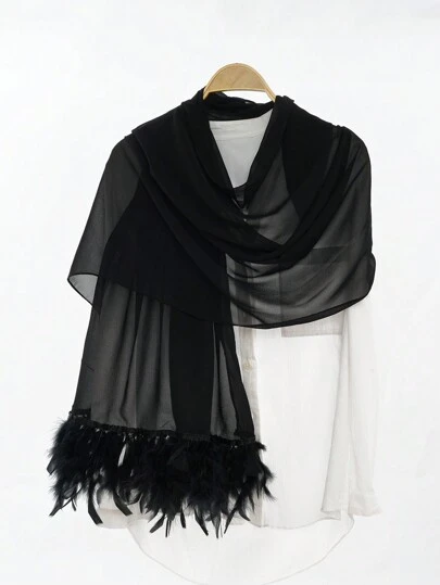 Royal 1pc Ladies' Solid Color Chiffon Feather Headscarf, Breathable Sweat-Absorbing Sunscreen Shawl Scarf, Suitable For Daily Travel Sunshade Party Wearing