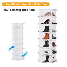 6/7-Tier Rotating Shoe Rack Tower, 360° Spinning Shoe Organizer Carousel, Vertical Shoe Display For Closet Storage, Holds 24/28+ Pairs (White) - trắng - Xem 4