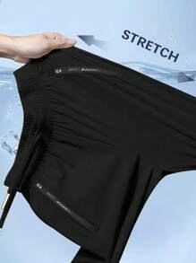 【春夏】女士高弹力中腰直筒冰毛裤，春秋季弹力腰抽绳户外休闲速干拉链口袋长裤，适合瑜伽、健身、慢跑等运动。