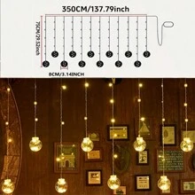 LED Wishing Ball String Light Battery-Powered (No Battery)/USB Powered 118.11 Inch 12 Wishing Balls Hanging Down, Wall-Mounted Decorative String Light, Suitable For Christmas, Valentine's Day, Family Gatherings, Bedrooms, Parties, Indoor Holiday Decoration - màu ấm - Xem 2