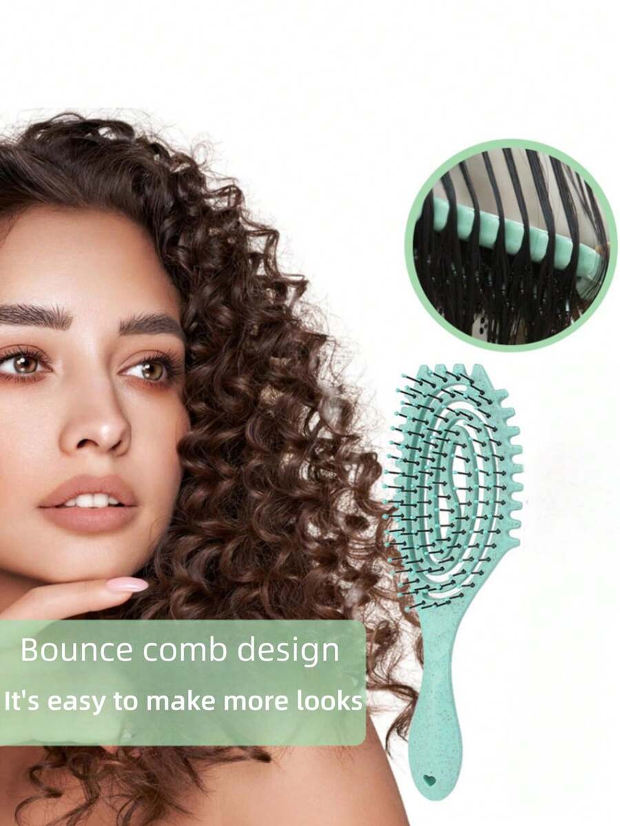 1 件带手柄的椭圆形气垫梳，小麦秸秆材质定义造型刷，顺发刷，专业发型梳，弹跳卷发定义造型刷梳，适合卷发、直发、女士、儿童 - 彩色 - 查看 1