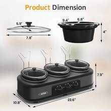 Sunvivi Triple Slow Cooker, Buffet Food Warmer With Three 1.5-Quart Removable Ceramic Pots, Buffet Servers And Warmers With Glass Lids And 3 Spoons, Stainless Steel, Grey - US A Type Plug(110-127V) - View 7