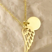 Customized Commemorative Wing Necklace, Personalized Hollowed Out Angel Wing Letter Pendant Necklace As A Gift For Mom - Wing Necklace - View 4