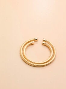 1pc Metallic Minimalist Letter Detail Open Cuff Bracelet - Anniversary Gift - Yellow Gold - View 3