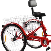YUNRUX 24 Inch 3-Wheel 7-Speed Tricycle For Adults Seniors Bicycle With Shopping Basket Bicycle For Adults Tricycle Red