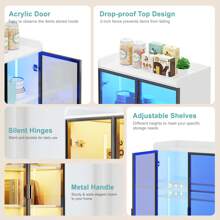 HNEBC Tall Storage Cabinet Up To 70", LED Kitchen Pantry Cabinet With Human Body Induction, 5 Tier Bookcase Display Cabinet With Adjustable Shelves For Living Room Office - 白色 - 查看 2