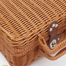 Woven Handheld Cosmetic Organizer Box & Wedding Gift Basket & Souvenir Box & Wicker Storage Basket - Brown - View 4