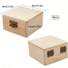 Pequeñas cajas de madera con tapa con bisagras, cierre frontal, caja de joyería vintage de sobremesa, accesorios hechos a mano, caja de almacenamiento con cerradura, caja de joyería sin pintar (cuadrada), accesorios para anillos, caja del tesoro pintable para manualidades, fiestas de cumpleaños y regreso a la escuela