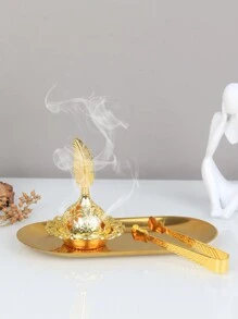 1套手持金色香爐,適用於阿拉伯節日,帶有金屬夾/托盤的小型香爐 - 金色 - 查看 14