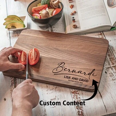 1 pieza Tabla de cortar personalizada de bambú/madera de nogal de 20x30cm, tabla de cortar grabada a medida, plato de queso, regalo de inauguración de la casa, aniversario de boda, decoración de cocina, multifuncional, ornamental, reutilizable, exquisita, elegante, de alta calidad, colorida, moderna, personalizada, única, regalo ideal para él, regalo ideal para ella, novio, papá, novia, mamá, familia, amigos, salón de té, hogar, jardín, oficina, para aniversarios, para el Día de San Valentín, para el Día de la Madre, para cumpleaños, para el Día del Padre, para graduaciones, para bodas, para inauguraciones de casa, utensilios y accesorios de cocina