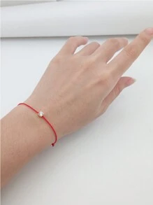 1 pieza Brazalete de hilo rojo con circonita única de plata S925, con suerte y de moda, minimalista, versátil, adecuado para uso diario y fiestas de mujeres - Amarillo Oro - Ver 3