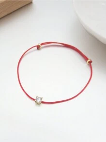 1 pieza Brazalete de hilo rojo con circonita única de plata S925, con suerte y de moda, minimalista, versátil, adecuado para uso diario y fiestas de mujeres - Amarillo Oro - Ver 1
