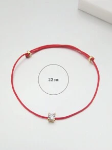 1 pieza Brazalete de hilo rojo con circonita única de plata S925, con suerte y de moda, minimalista, versátil, adecuado para uso diario y fiestas de mujeres - Amarillo Oro - Ver 4