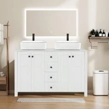 Bathroom Vanity, 48 Inch Bathroom Cabinet Vanity In White Finish With Marble Texture Top And 4 Drawers, Modern Stand Pedestal Bathroom Vanity Without Sink - Single Vanity - View 2