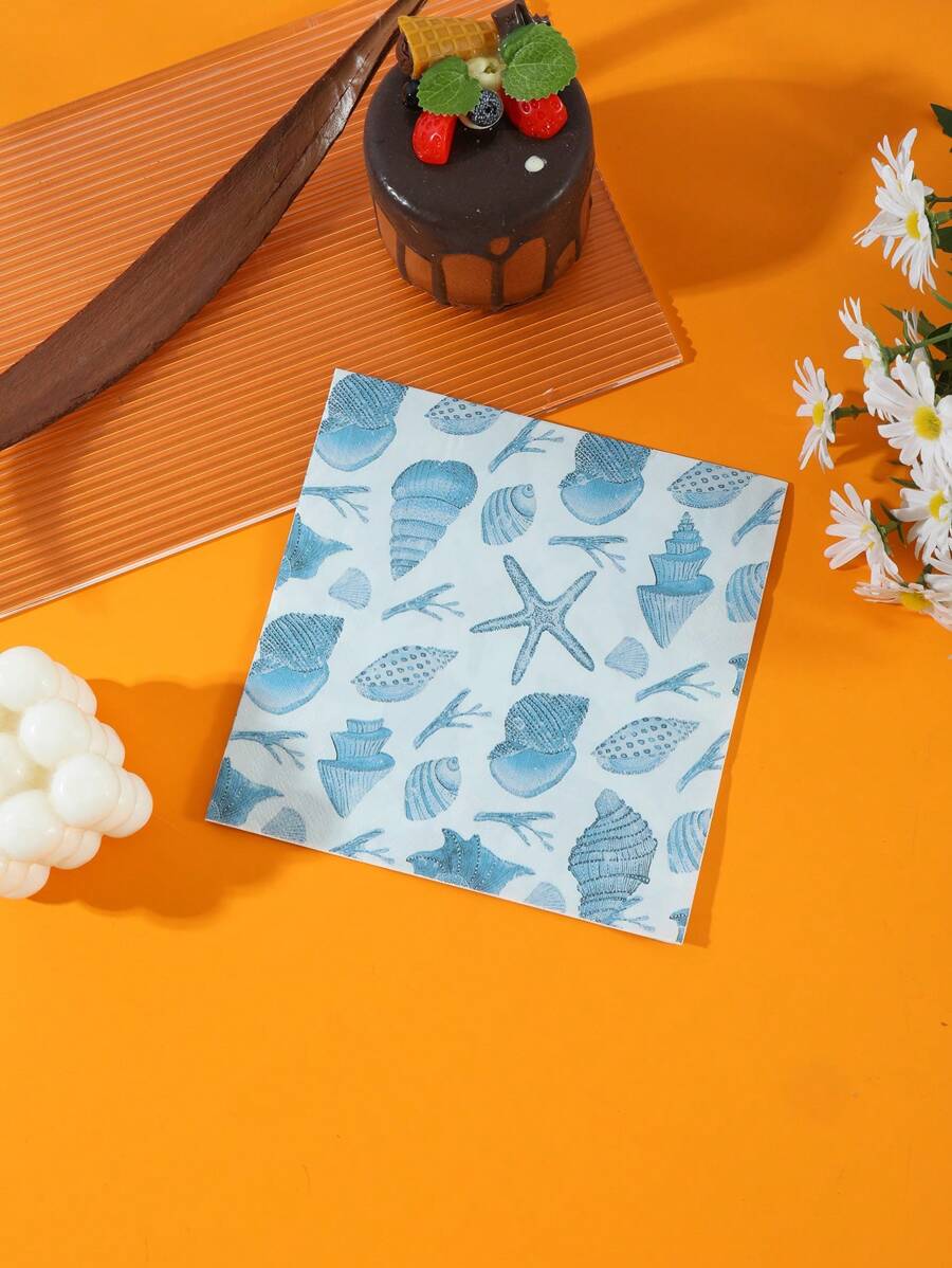 40 chiếc/gói Khăn ăn dùng một lần cho tiệc 13"X13", Họa tiết vỏ sò đại dương xanh, Thích hợp cho nhiều bữa tiệc theo chủ đề và sử dụng hàng ngày - Nhiều màu - Xem 1
