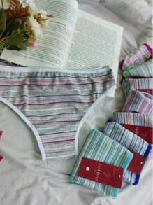 Kit 5 Striped Cotton Panties Comfort Lingerie Printed Women's Intimate Fashion Comfortable Women's Thong Set - Nhiều màu - Xem 1