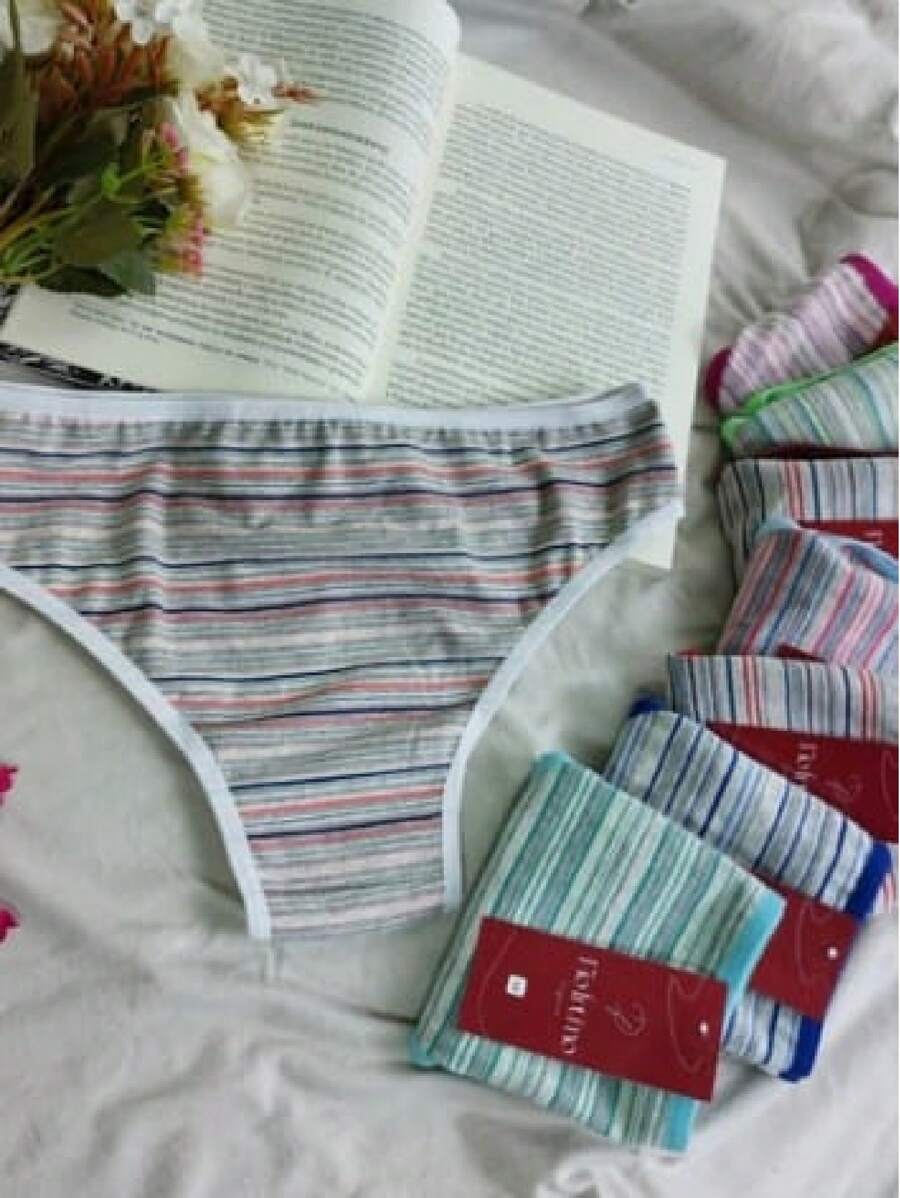 Kit 5 Striped Cotton Panties Comfort Lingerie Printed Women's Intimate Fashion Comfortable Women's Thong Set - Nhiều màu - Xem 1