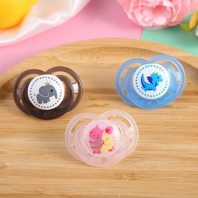 2个/1个卡通动物硅胶奶嘴，可爱印花奶嘴带防尘罩，方便旅行