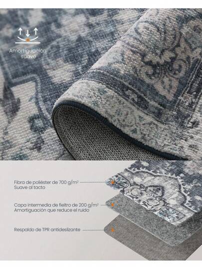  SONGMICS HOME Alfombra, Alfombra Antideslizante 153 x 214 cm para Dormitorio, Estilo Tradicional Vintage, Adorno para Salón, Cocina, Entrada, Comedor, Lavable a Máquina, Gris MTAR036G01