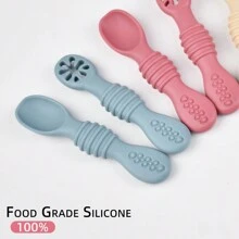 硅胶婴儿勺，婴儿食物喂食用穿孔勺，婴儿新生儿专用软勺，硅胶 - 彩色 - 查看 7