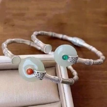 Bransoletka mankietowa Vintage Bamboo Knot Design dla kobiet, minimalistyczny otwarty kłódka bezpieczeństwa, styl chiński