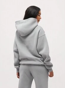 Conjunto Esportivo Casual Feminino de Outono e Inverno com Moletom de Manga Longa com Bolso, Parte Superior com Capuz, Calça Reta de Cintura Elástica com Bolso, Cor Sólida, Solto, Duas Peças