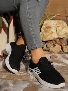 Women's Breathable Sports Tennis Shoes, Various Fitness Equipment, Lightweight And Comfortable Women's Sports Shoes, Women's Casual Shoes, Suitable For Daily, Sports, Work - 黑色 - 查看 5