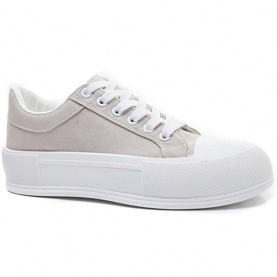 Canvas Sneaker With Chunky Sole And Classic Details - Khaki - View 1