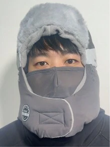 Berretto da sci da uomo con paraorecchie antivento, cappello bomber, caldo e invernale con fodera in cotone, adatto per ciclismo, guida di veicoli elettrici, cappello con isolamento spesso - Grigio - Visualizzare 2