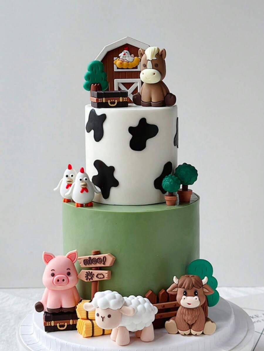 1/4 件可爱动物、栅栏、树蛋糕装饰烘焙配件，创意 DIY 装饰适用于生日派对、节日庆典、丰收节