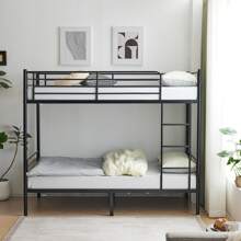 Iron Bed Bunk Bed With Ladder For Kids Twin Size Black
