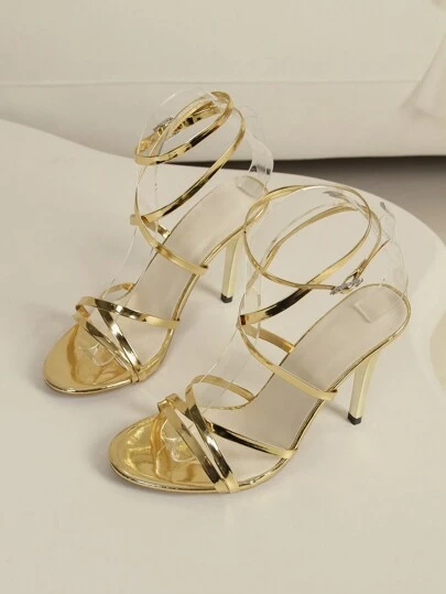 2025 New Sexy Fashion Round Toe Criss-Cross Strap One-Buckle Stiletto High Heel Sandals For Women