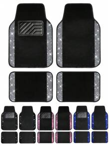 Bling Diamond Car Floor Mats Full Set, Shining Rhinestone Carpet Sparkly Glitter Crystal With Anti-Slip PVC Heel Pad Waterproof Universal Fit Automotive SUV,Sedan,Van,Cute Girl Women With Anti-Slip Pad,4pcs Pink/Withe/Black/Blue - Multicolor - View 2