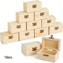 Pequeñas cajas de madera con tapa con bisagras, cierre frontal, caja de joyería vintage de sobremesa, accesorios hechos a mano, caja de almacenamiento con cerradura, caja de joyería sin pintar (cuadrada), accesorios para anillos, caja del tesoro pintable para manualidades, fiestas de cumpleaños y regreso a la escuela
