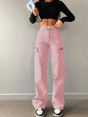 Women's American Casual Versatile Basic Mid-Rise Straight Work Jeans