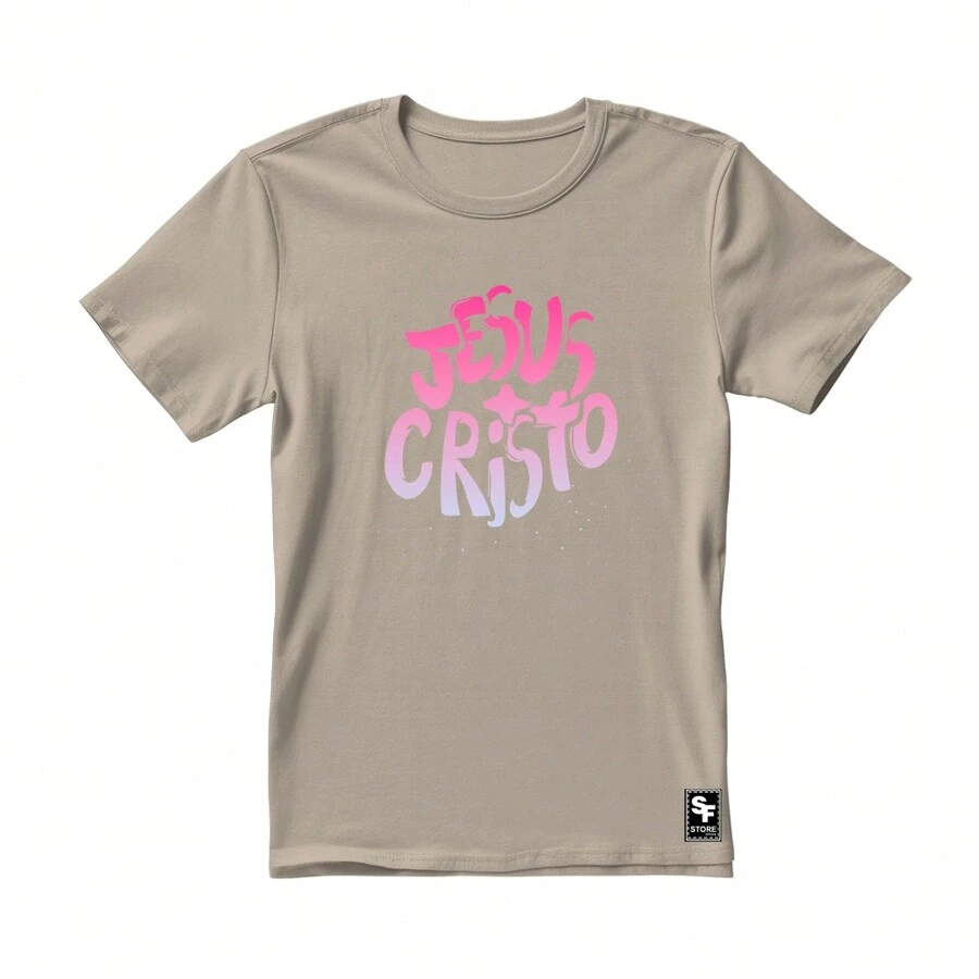 100% Cotton Men's T-Shirt Launch With Print "Jesus Christ" On The Front High Resolution Unisex - 米色 - 查看 1