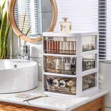 Large Plastic 3/4/5 Drawer Tower Cabinet Home Organization Closet Storage Container Makeup Case Removeable Wheels Bedroom - White - View 2