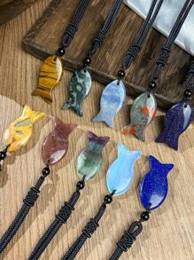 1 件/天然石鱼吊坠手工制作时尚个性吊坠项链，圣诞节节日派对送朋友的最佳礼物 - 魚形 - 查看 6